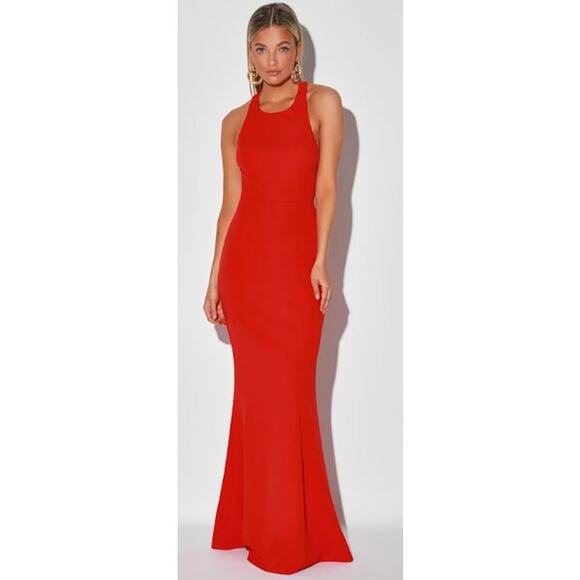 Lulus Size XS Straight To The Heart Backless Maxi Dress Bright Red Cross Back - Picture 1 of 13